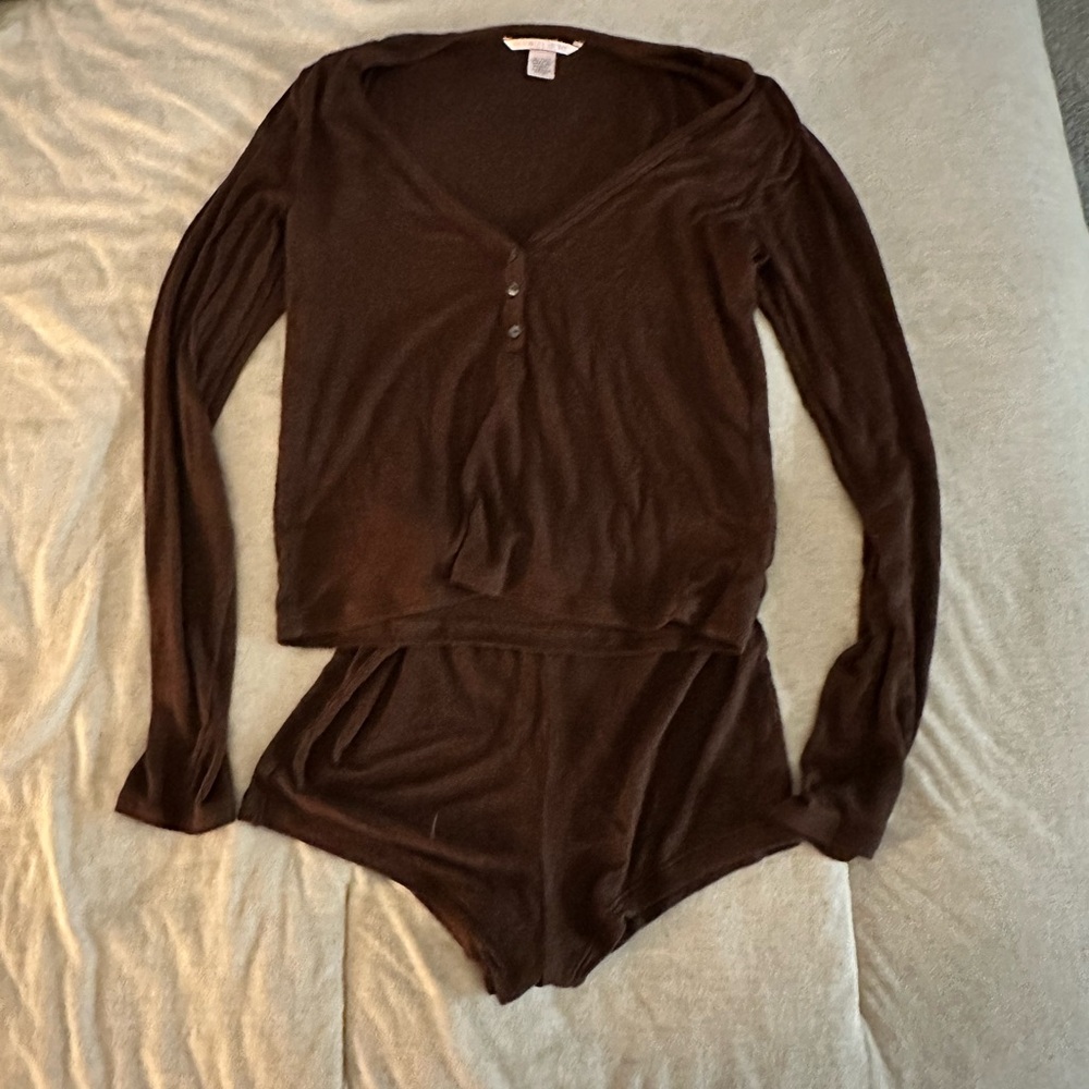 Brown Long Sleeve Top and Shorts Victoria’s Secret Set